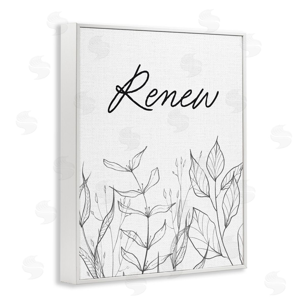 Lettered and Lined Renew with Leaf Outlines White Framed Giclee Print Wall Art