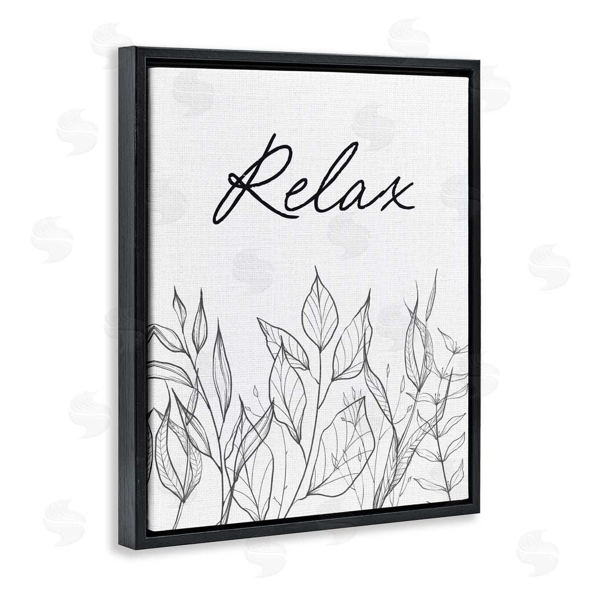 Lettered and Lined Relax with Leaf Outlines Black Floating Frame Canvas Wall Art Print