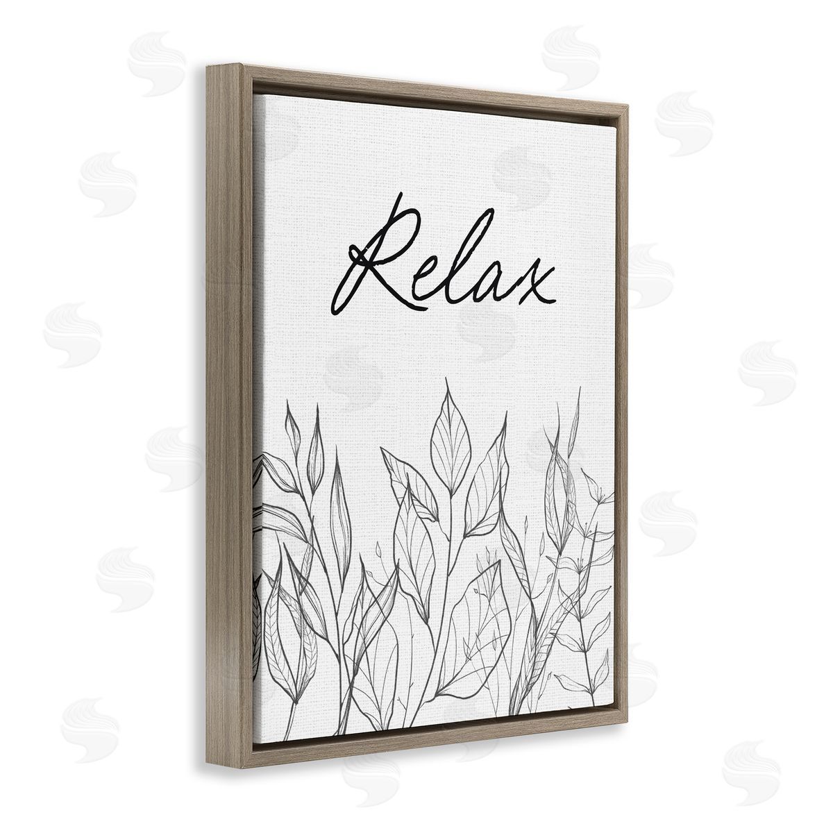 Lettered and Lined Relax with Leaf Outlines Brown Floating Frame Canvas Wall Art Print