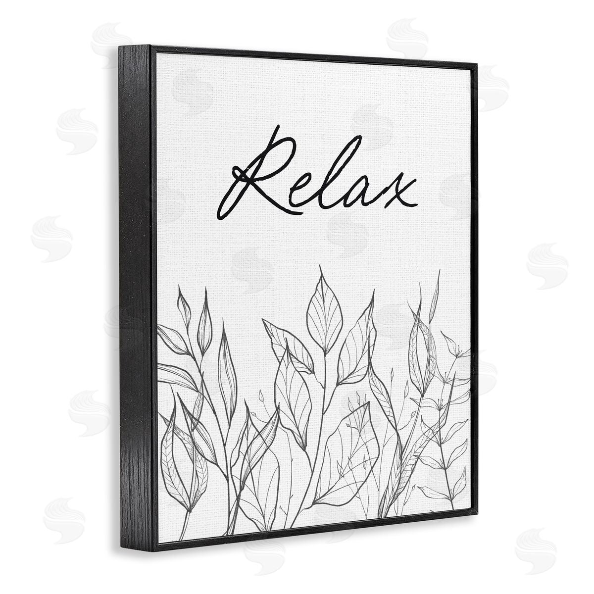 Lettered and Lined Relax with Leaf Outlines Black Framed Giclee Print Wall Art
