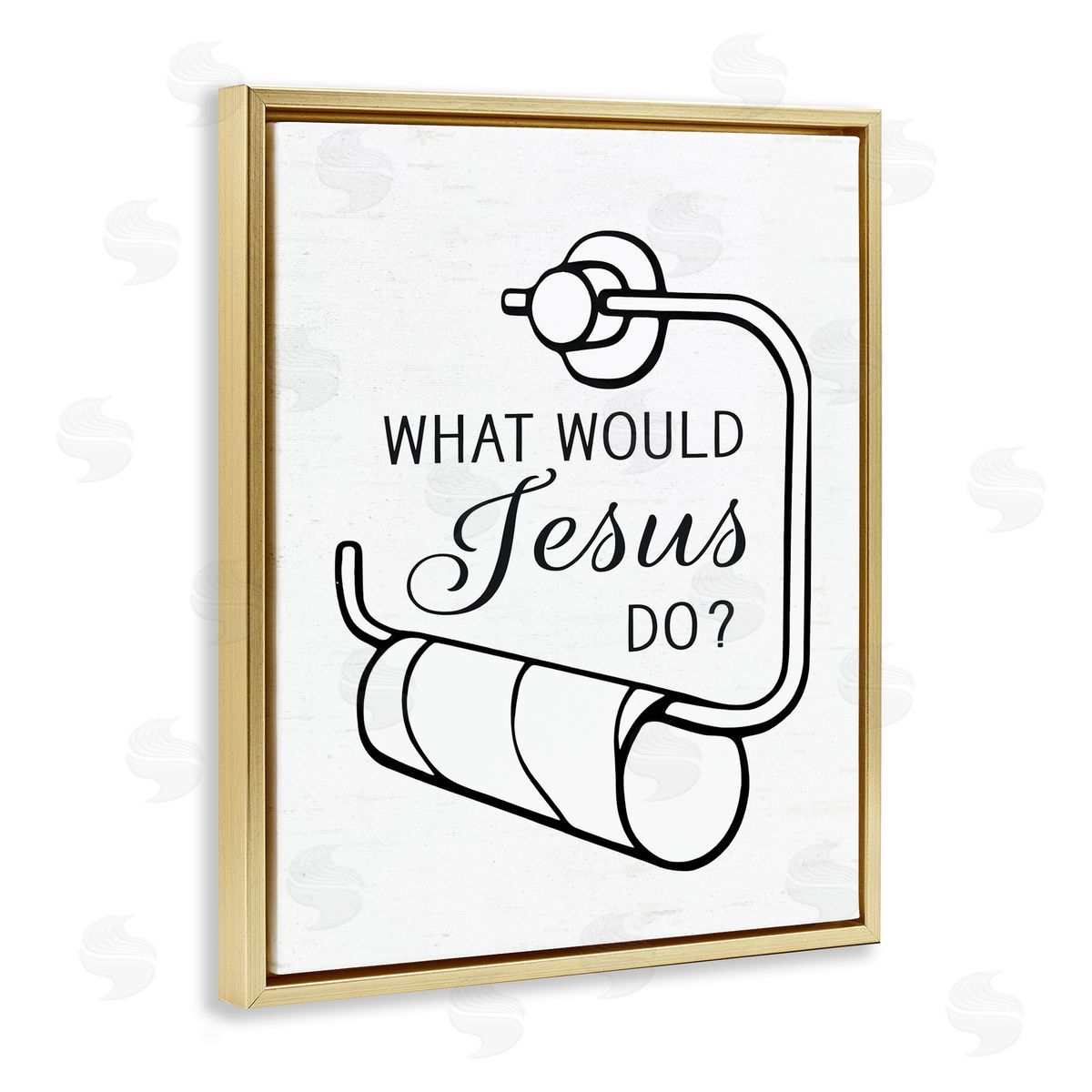 Lettered and Lined What Would Jesus Do Toilet Paper Gold Floating Frame Canvas Wall Art Print