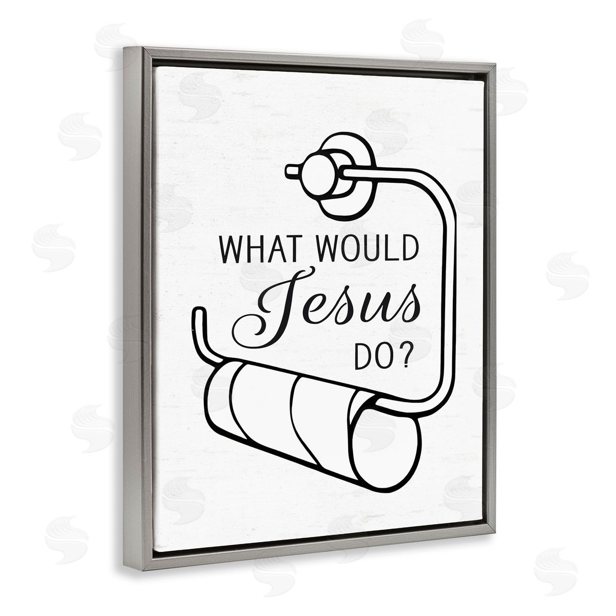 Lettered and Lined What Would Jesus Do Toilet Paper Gray Floating Frame Canvas Wall Art Print