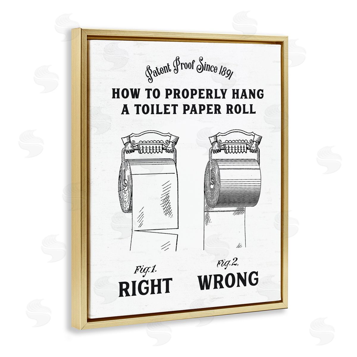 Lettered and Lined Right & Wrong Toilet Roll Gold Floating Frame Canvas Wall Art Print