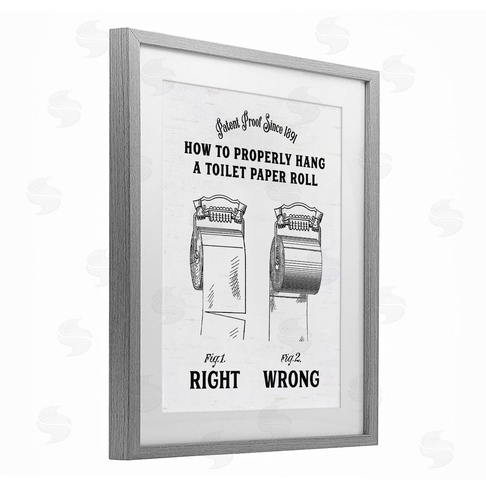 Lettered and Lined Right & Wrong Toilet Roll Gray Framed Print Under Glass Wall Art