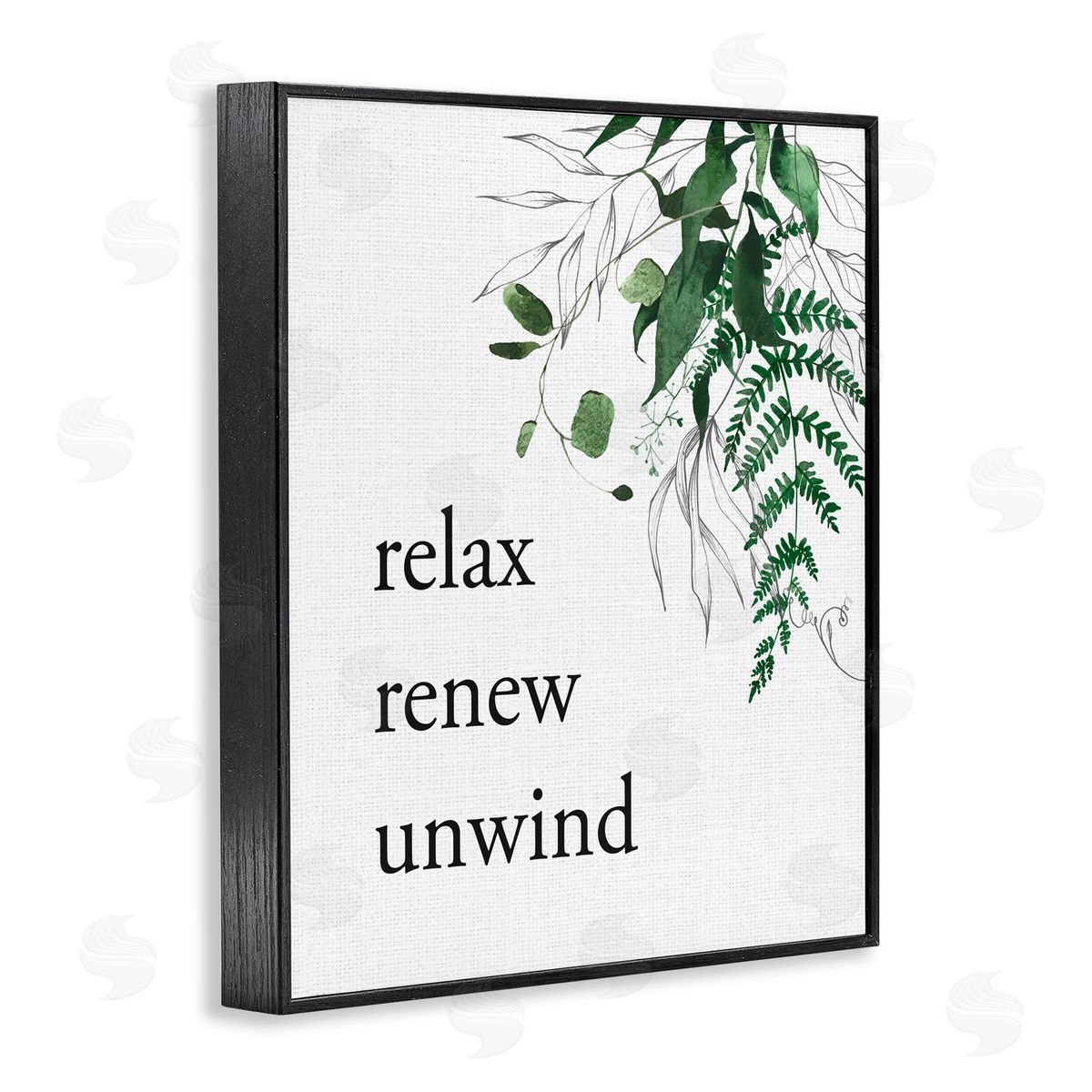 Lettered and Lined Relax Renew Unwind with Foliage Black Framed Giclee Print Wall Art
