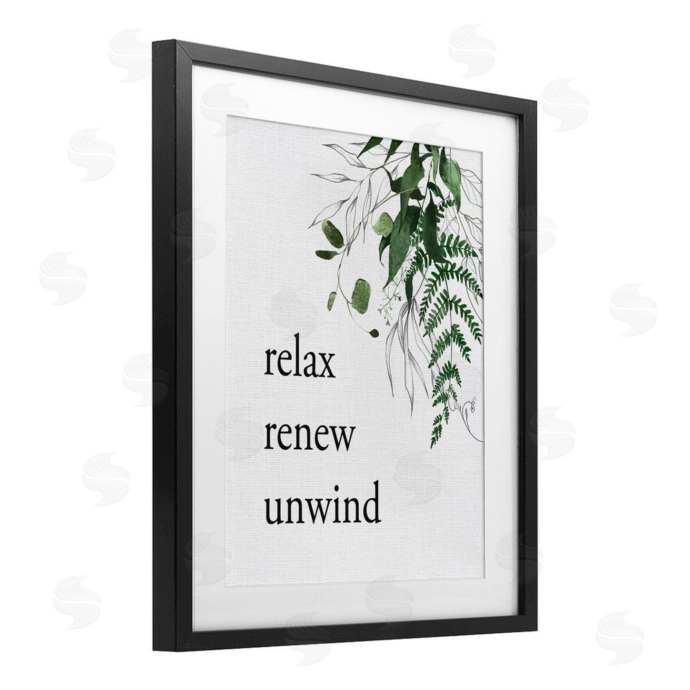 Lettered and Lined Relax Renew Unwind with Foliage Black Framed Print Under Glass Wall Art