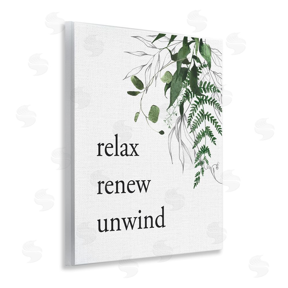 Lettered and Lined Relax Renew Unwind with Foliage Wooden Wall Plaque Art Print
