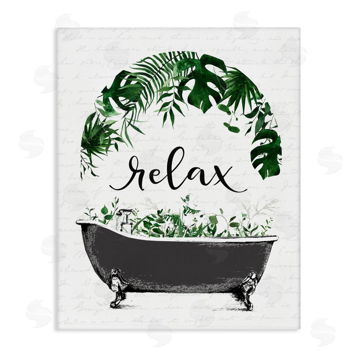 Lettered and Lined Tropical Bath Relax Stretched Canvas Wall Art Print