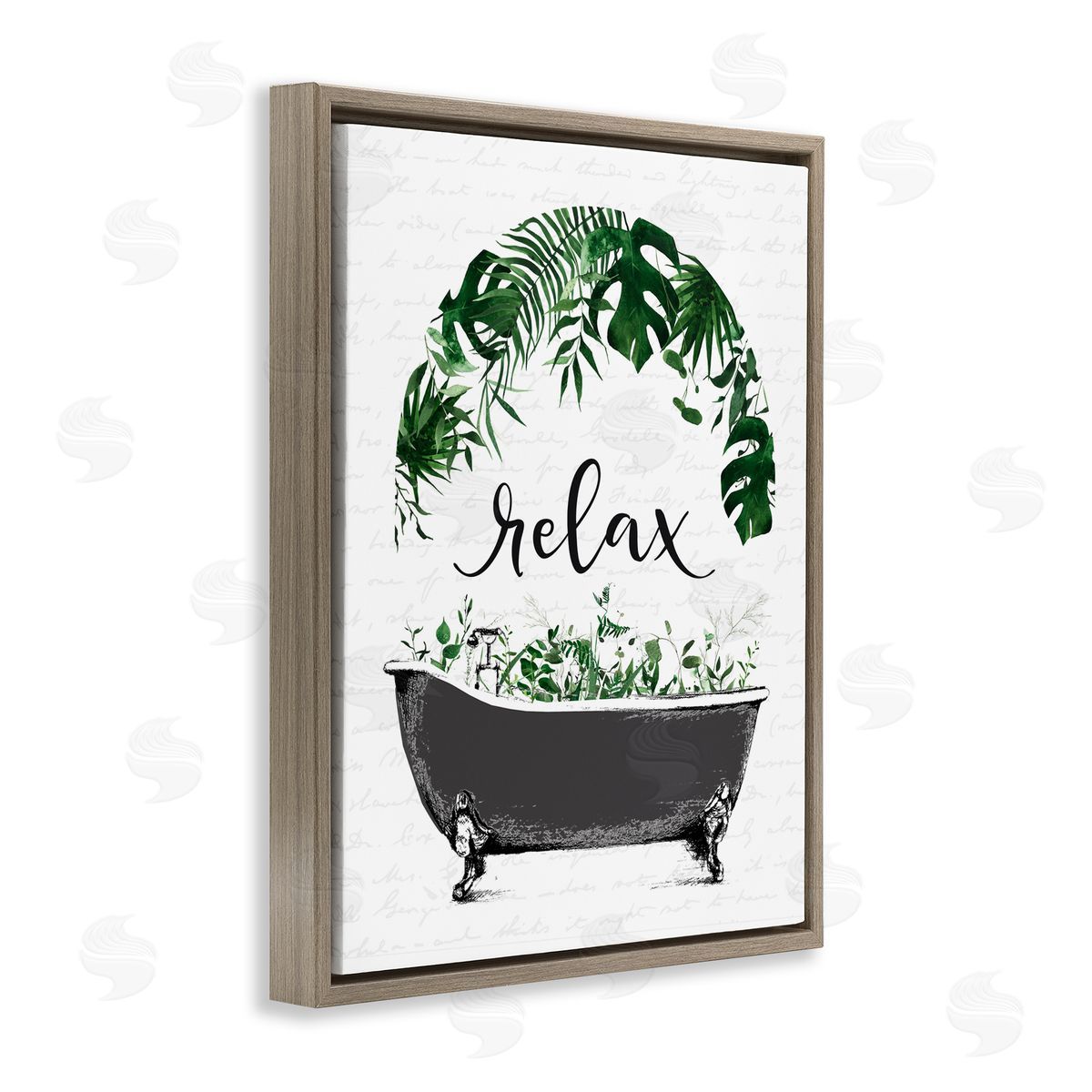 Lettered and Lined Tropical Bath Relax Brown Floating Frame Canvas Wall Art Print