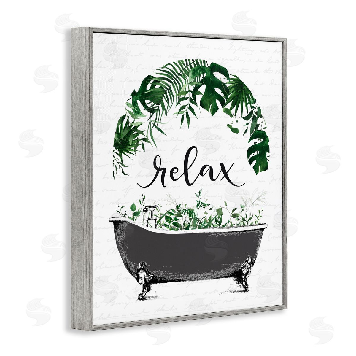 Lettered and Lined Tropical Bath Relax Gray Framed Giclee Print Wall Art