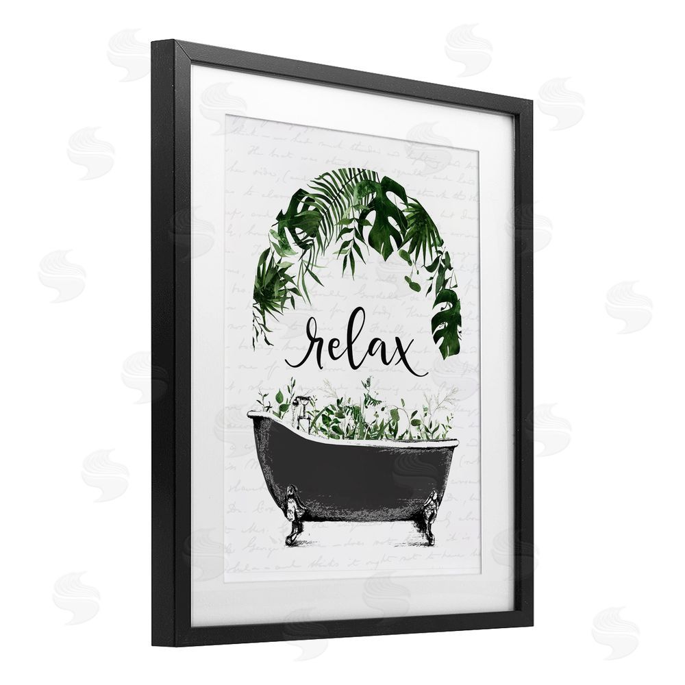 Lettered and Lined Tropical Bath Relax Black Framed Print Under Glass Wall Art