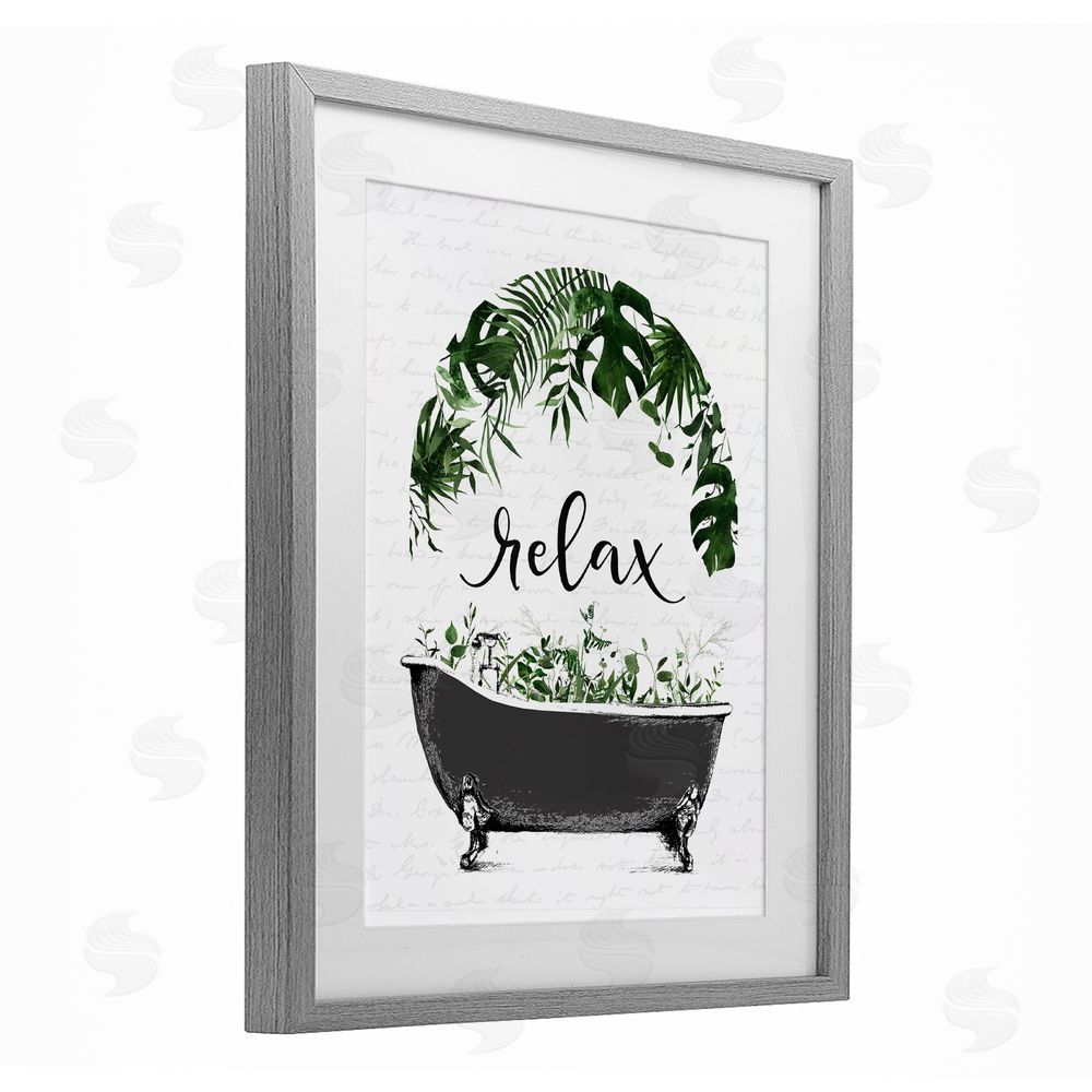 Lettered and Lined Tropical Bath Relax Gray Framed Print Under Glass Wall Art