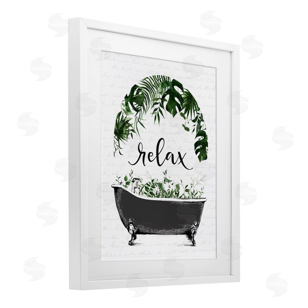 Lettered and Lined Tropical Bath Relax White Framed Print Under Glass Wall Art