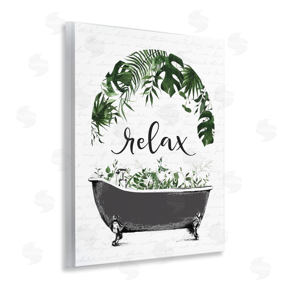 Lettered and Lined Tropical Bath Relax Wooden Wall Plaque Art Print