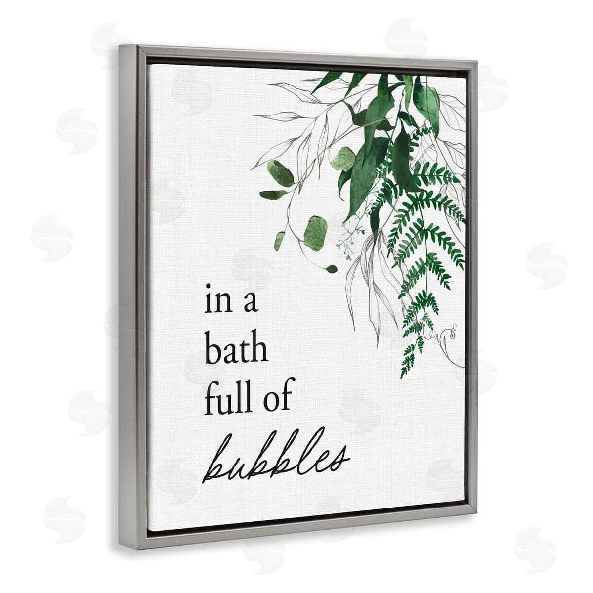 Lettered and Lined Forest Foliage Bubble Bath Gray Floating Frame Canvas Wall Art Print