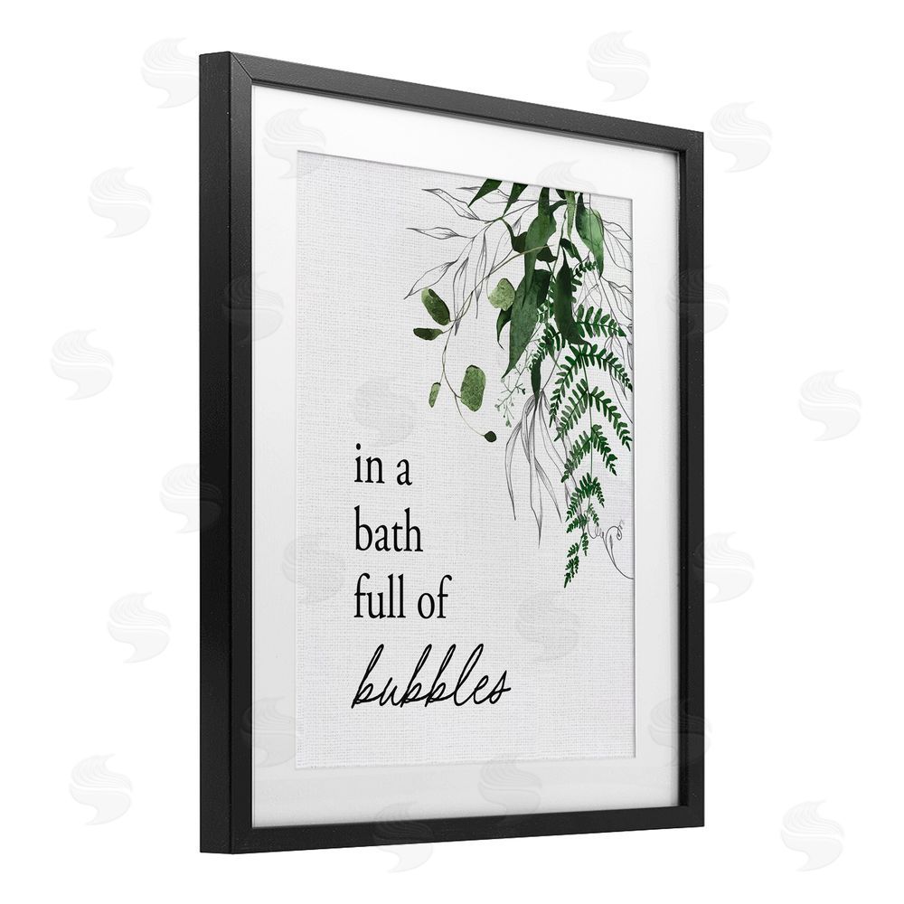 Lettered and Lined Forest Foliage Bubble Bath Black Framed Print Under Glass Wall Art