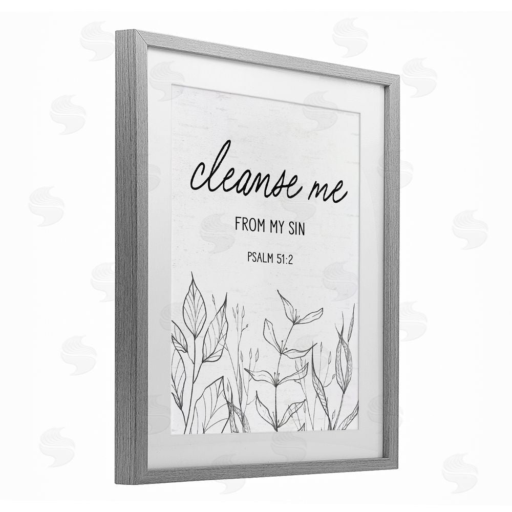Lettered and Lined Cleanse Me From Sin Gray Framed Print Under Glass Wall Art