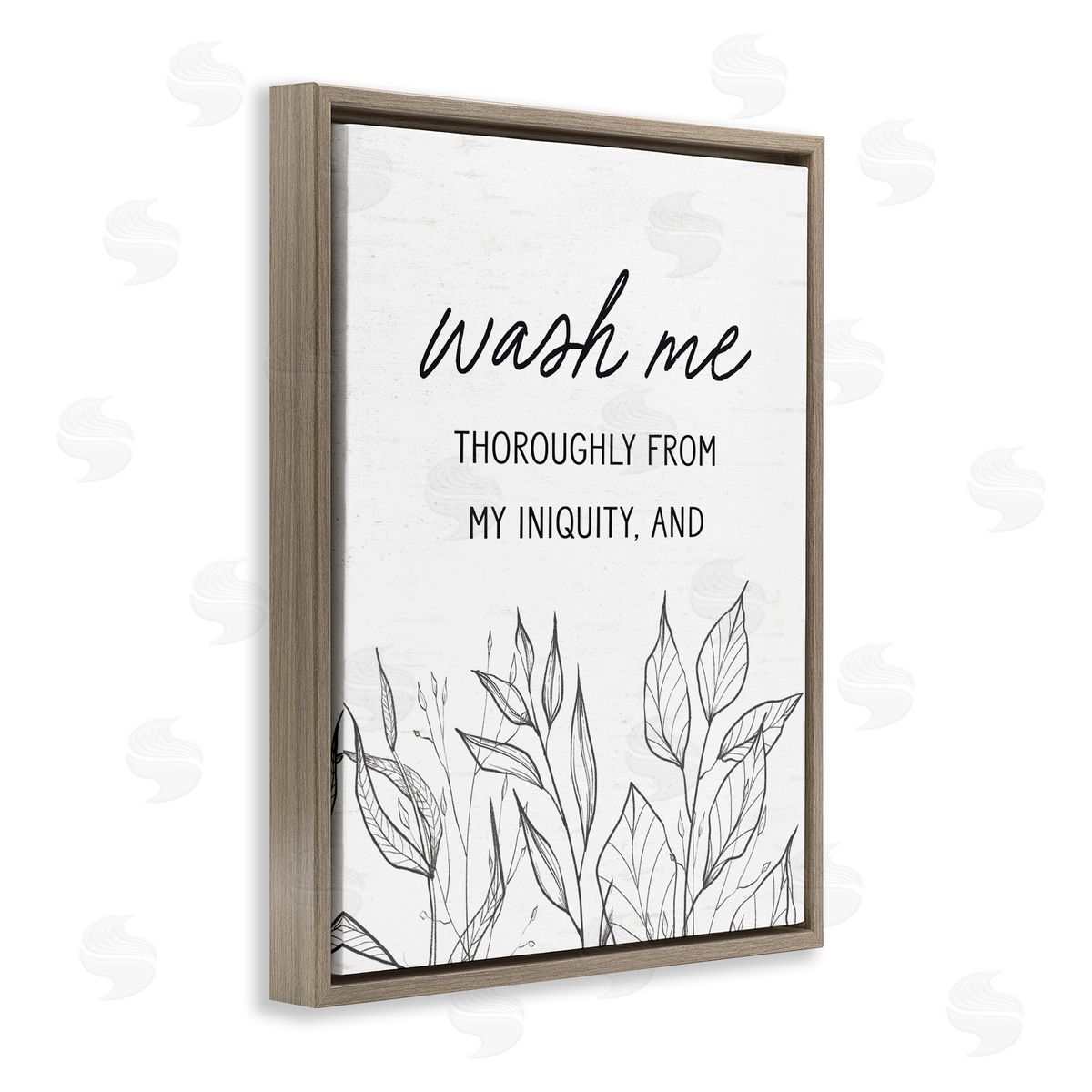 Lettered and Lined Wash Me Thoroughly Scripture Brown Floating Frame Canvas Wall Art Print