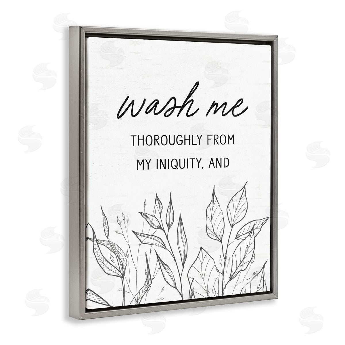 Lettered and Lined Wash Me Thoroughly Scripture Gray Floating Frame Canvas Wall Art Print