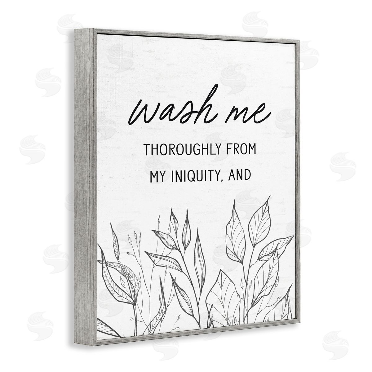 Lettered and Lined Wash Me Thoroughly Scripture Gray Framed Giclee Print Wall Art