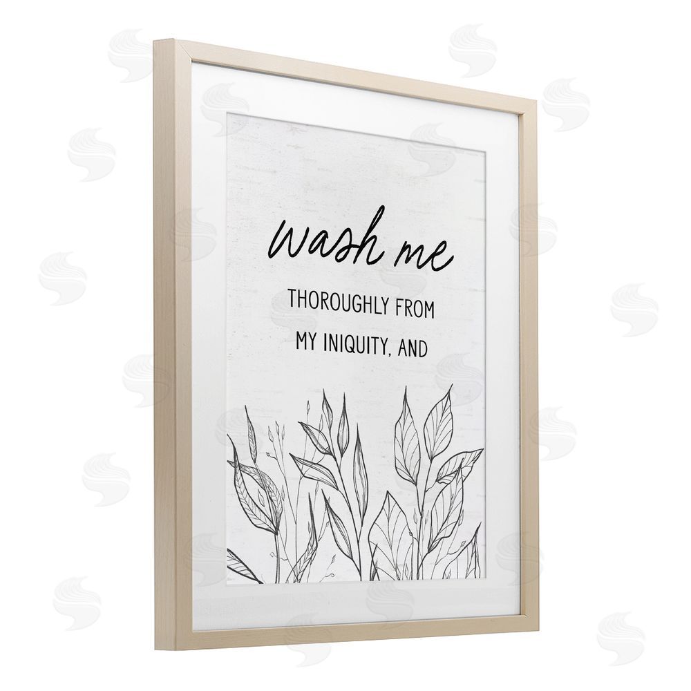 Lettered and Lined Wash Me Thoroughly Scripture Brown Framed Print Under Glass Wall Art