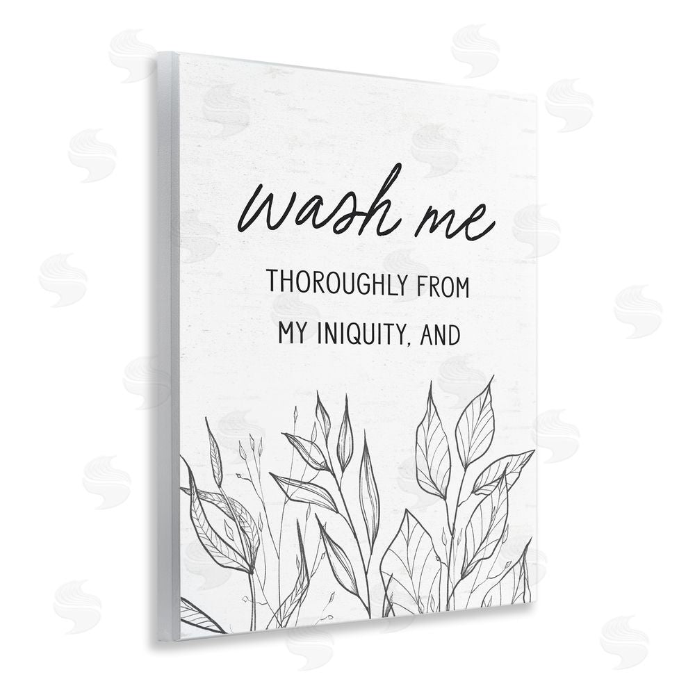 Lettered and Lined Wash Me Thoroughly Scripture Wooden Wall Plaque Art Print