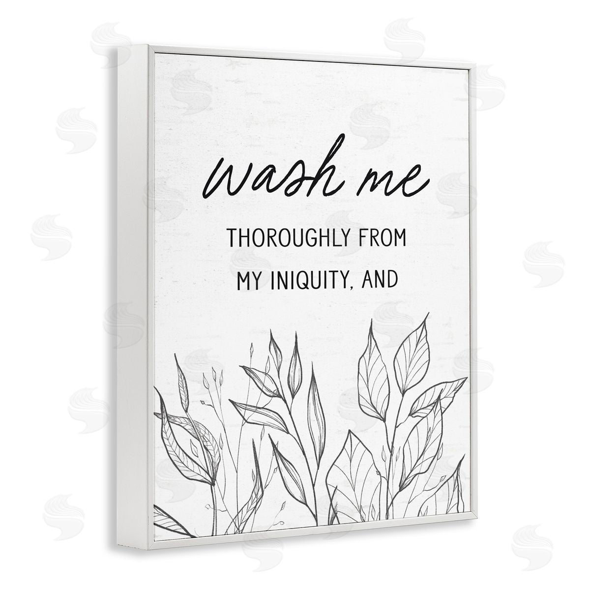 Lettered and Lined Wash Me Thoroughly Scripture White Framed Giclee Print Wall Art