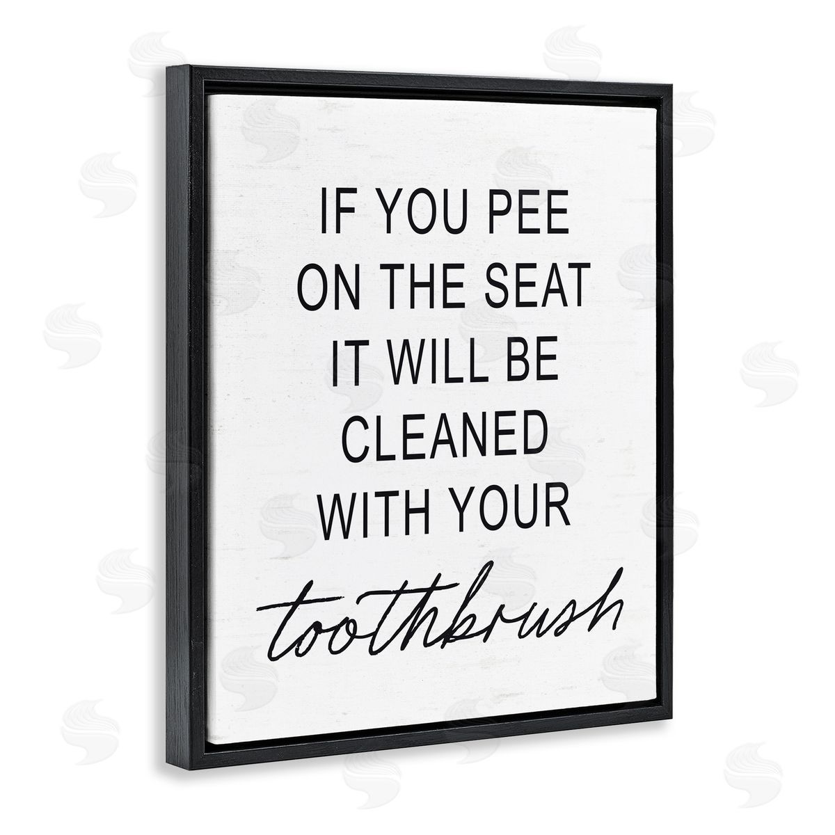 Lettered and Lined Sassy Clean With Toothbrush Warning Black Floating Frame Canvas Wall Art Print