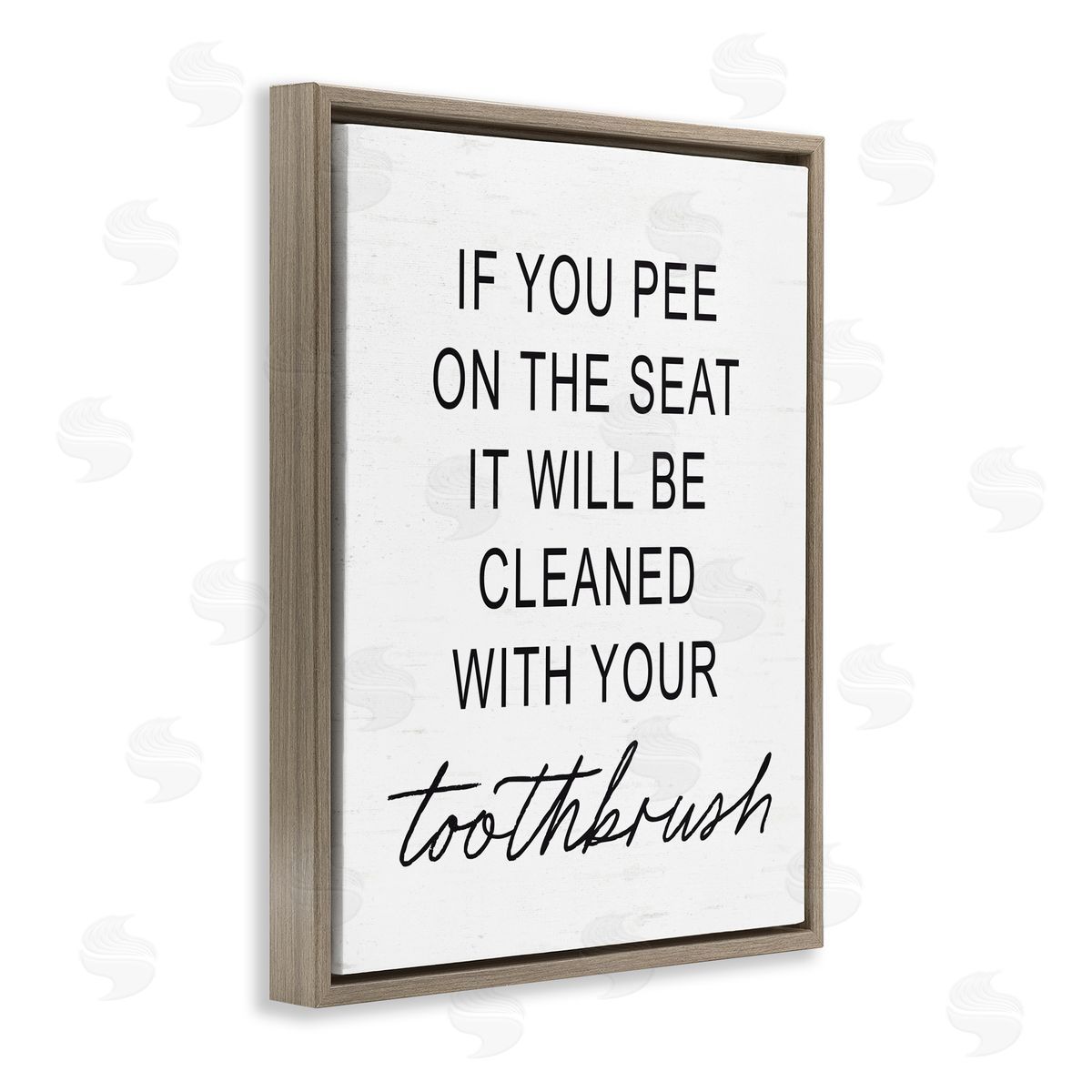 Lettered and Lined Sassy Clean With Toothbrush Warning Brown Floating Frame Canvas Wall Art Print