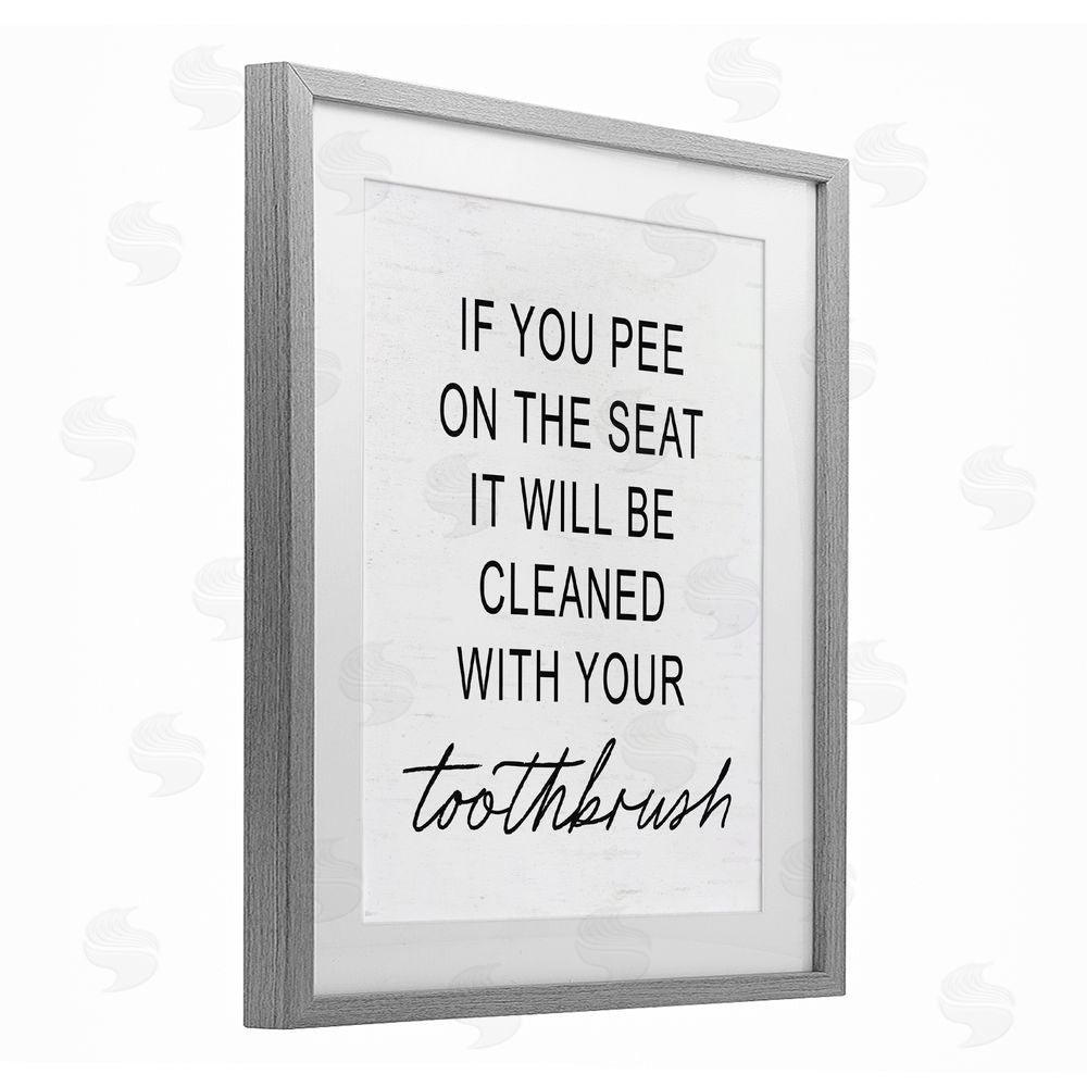 Lettered and Lined Sassy Clean With Toothbrush Warning Gray Framed Print Under Glass Wall Art