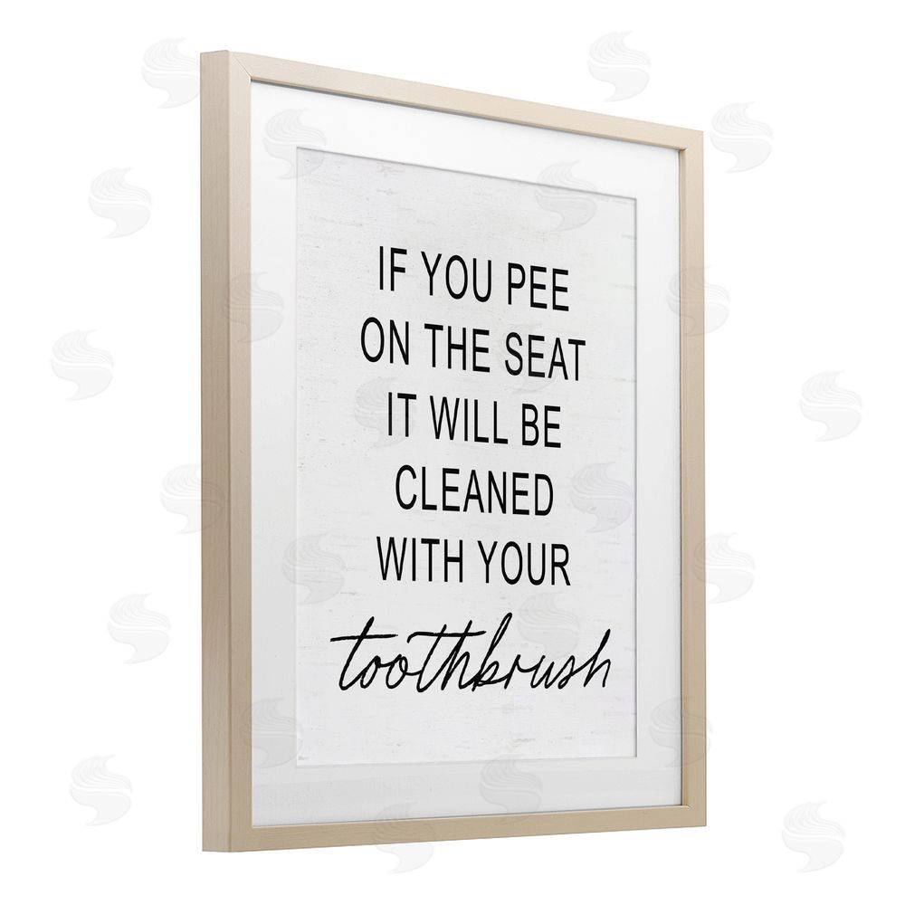 Lettered and Lined Sassy Clean With Toothbrush Warning Brown Framed Print Under Glass Wall Art