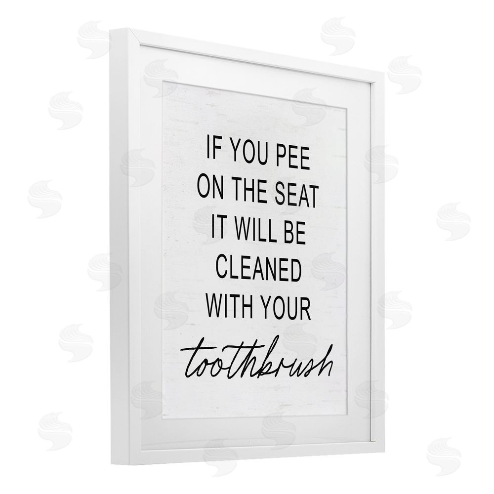 Lettered and Lined Sassy Clean With Toothbrush Warning White Framed Print Under Glass Wall Art