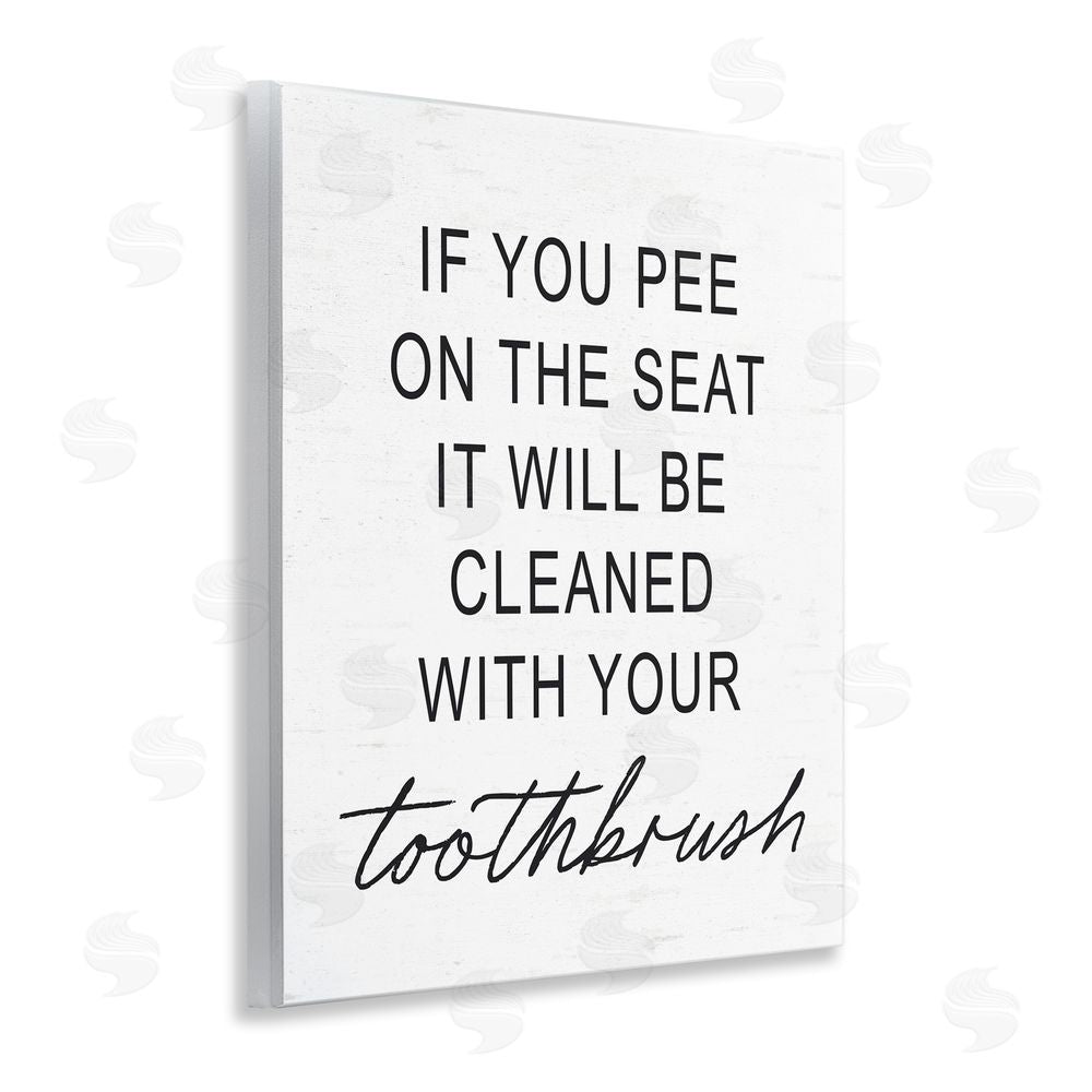 Lettered and Lined Sassy Clean With Toothbrush Warning Wooden Wall Plaque Art Print
