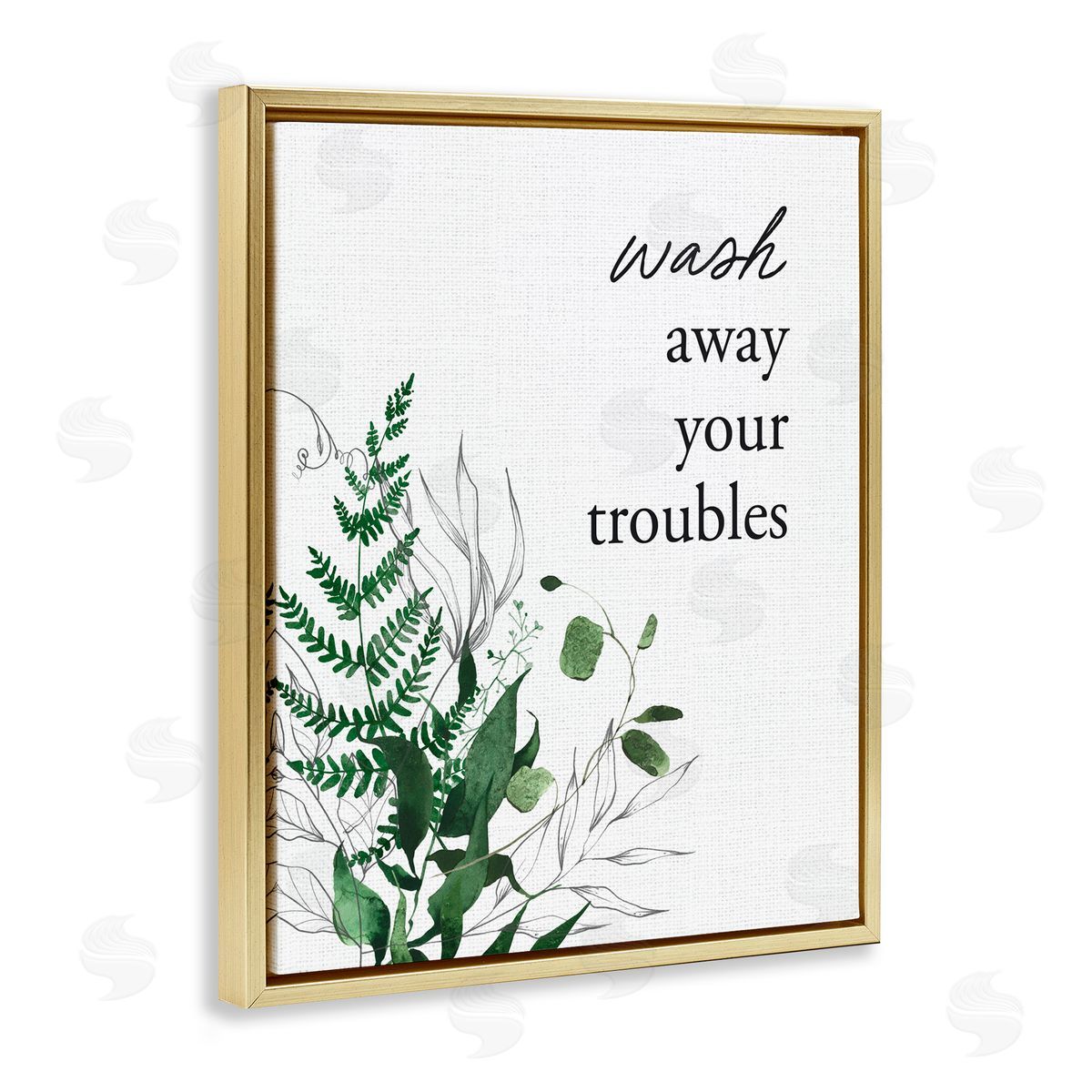 Lettered and Lined Forest Foliage Wash Away Gold Floating Frame Canvas Wall Art Print