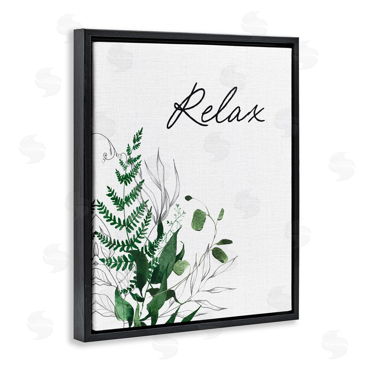 Lettered and Lined Relax Ferns & Botanicals Black Floating Frame Canvas Wall Art Print