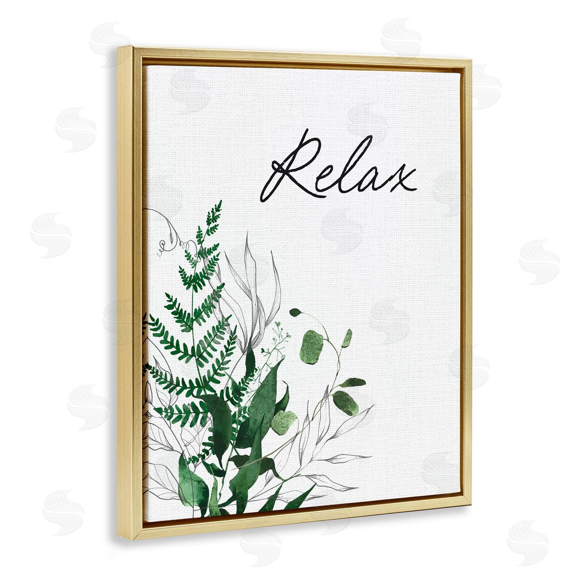 Lettered and Lined Relax Ferns & Botanicals Gold Floating Frame Canvas Wall Art Print