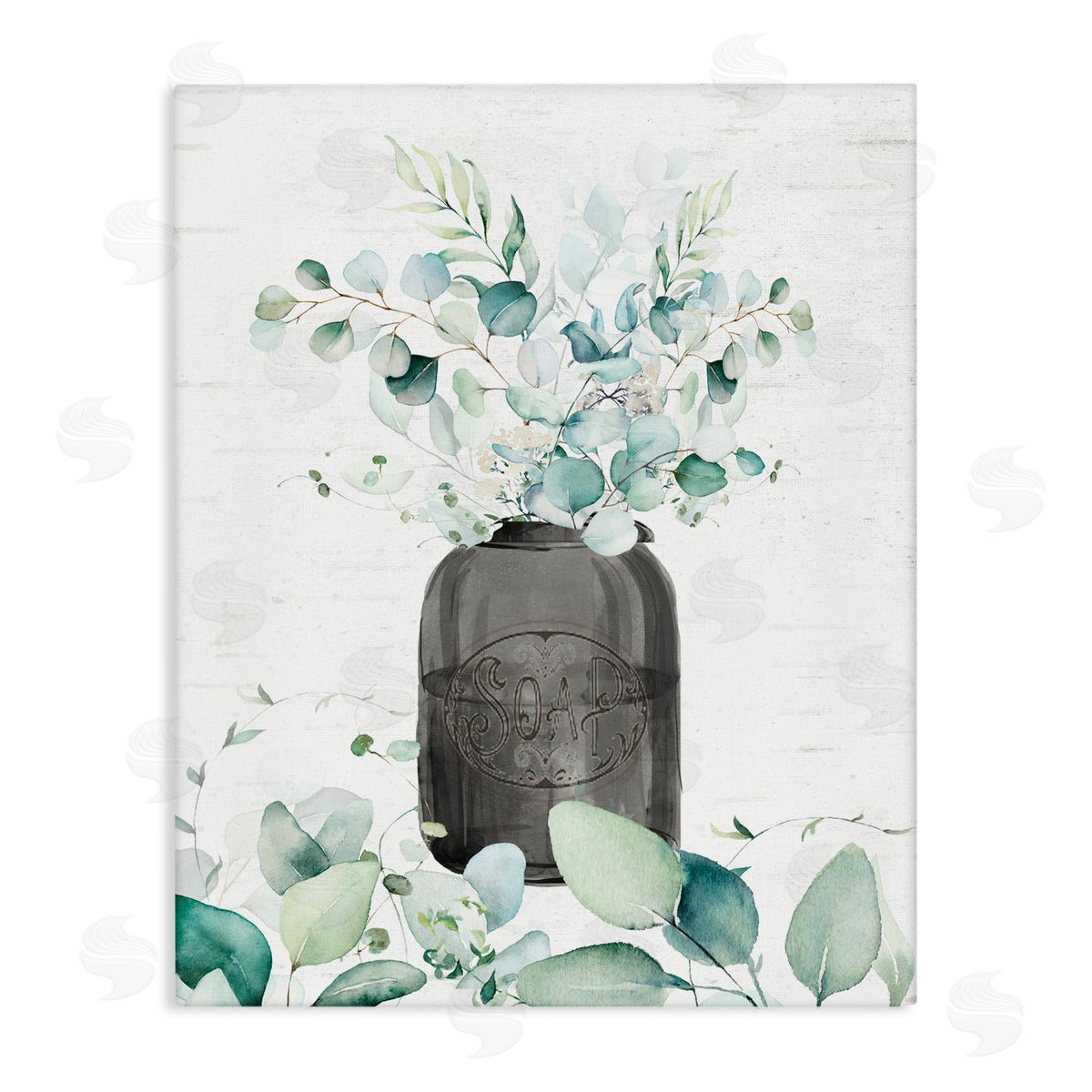 Lettered and Lined Soap Jar & Eucalyptus Stretched Canvas Wall Art Print