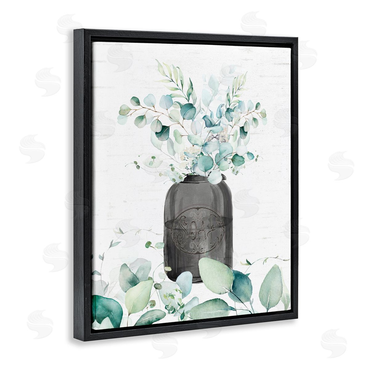 Lettered and Lined Soap Jar & Eucalyptus Black Floating Frame Canvas Wall Art Print