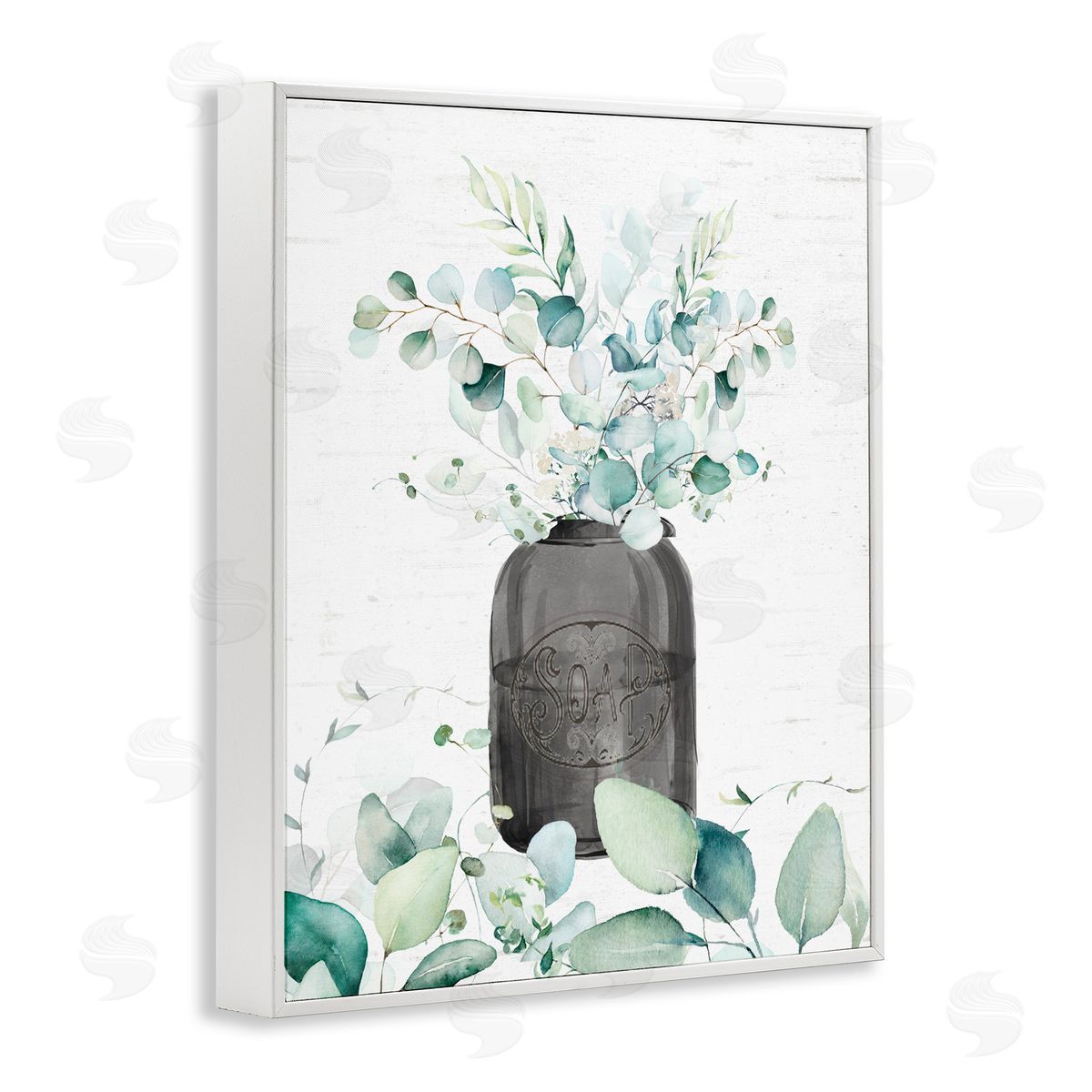 Lettered and Lined Soap Jar & Eucalyptus White Framed Giclee Print Wall Art