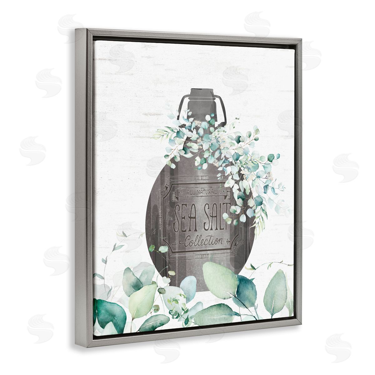 Lettered and Lined Sea Salt Collection Bottle Gray Floating Frame Canvas Wall Art Print