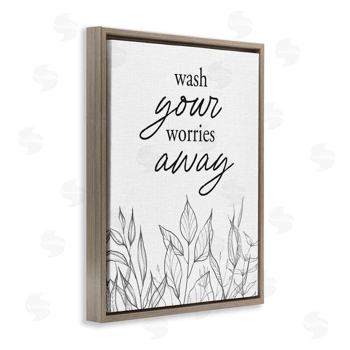 Lettered and Lined Wash Your Worries Away Minimalist Brown Floating Frame Canvas Wall Art Print