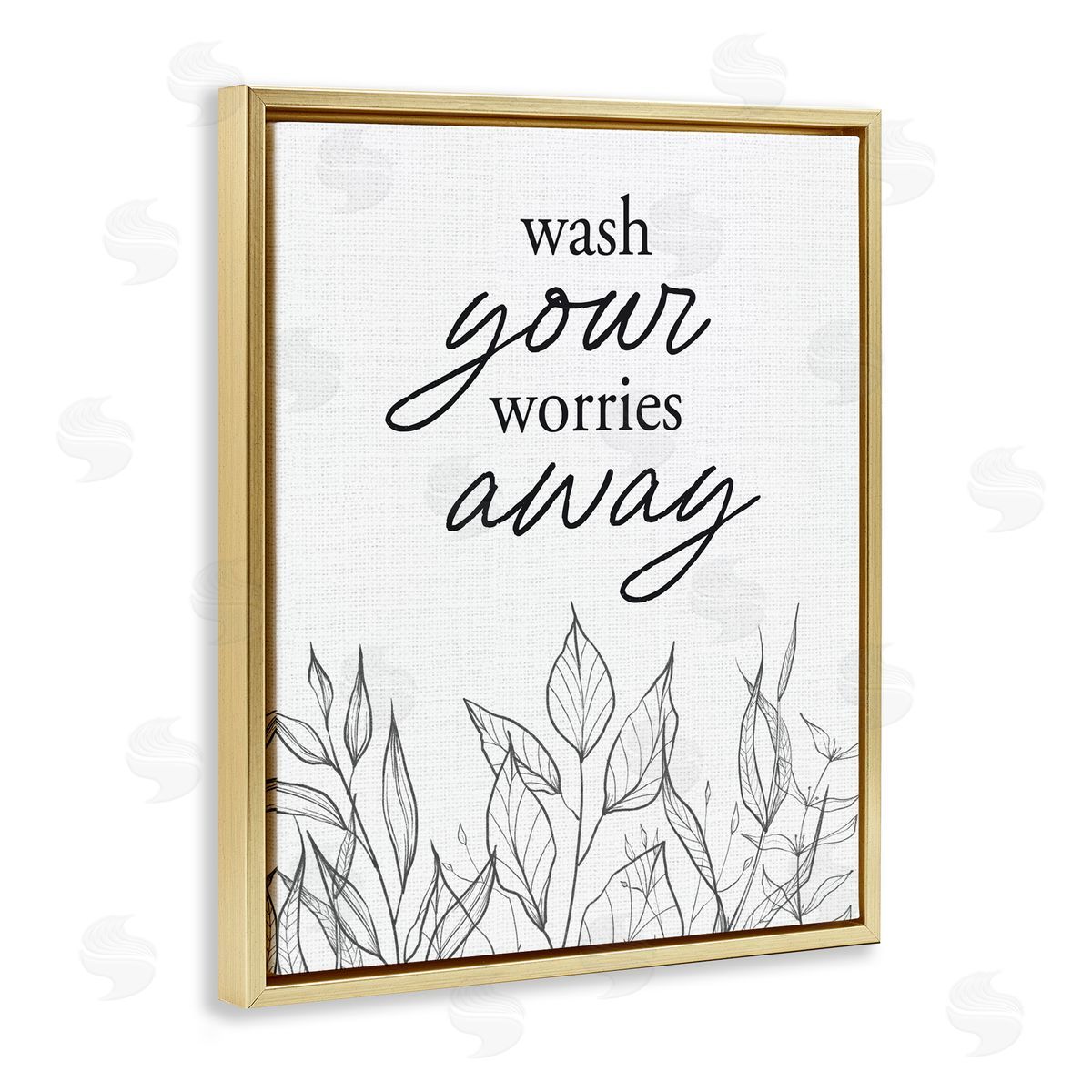 Lettered and Lined Wash Your Worries Away Minimalist Gold Floating Frame Canvas Wall Art Print