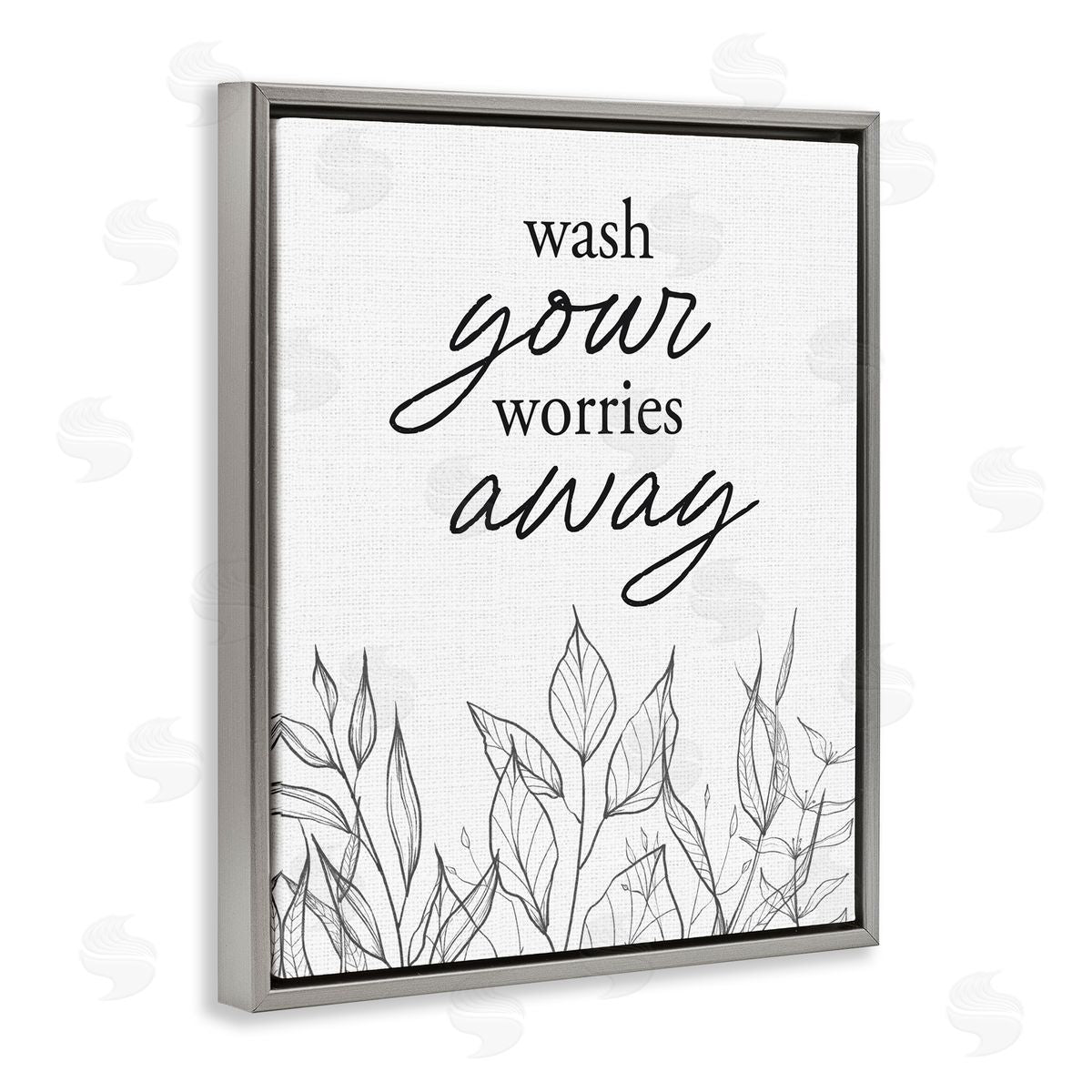 Lettered and Lined Wash Your Worries Away Minimalist Gray Floating Frame Canvas Wall Art Print