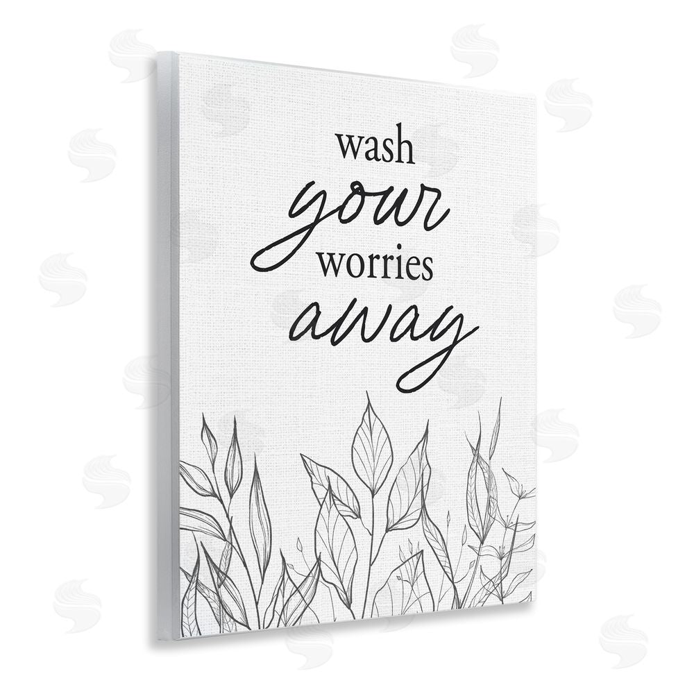 Lettered and Lined Wash Your Worries Away Minimalist Wooden Wall Plaque Art Print