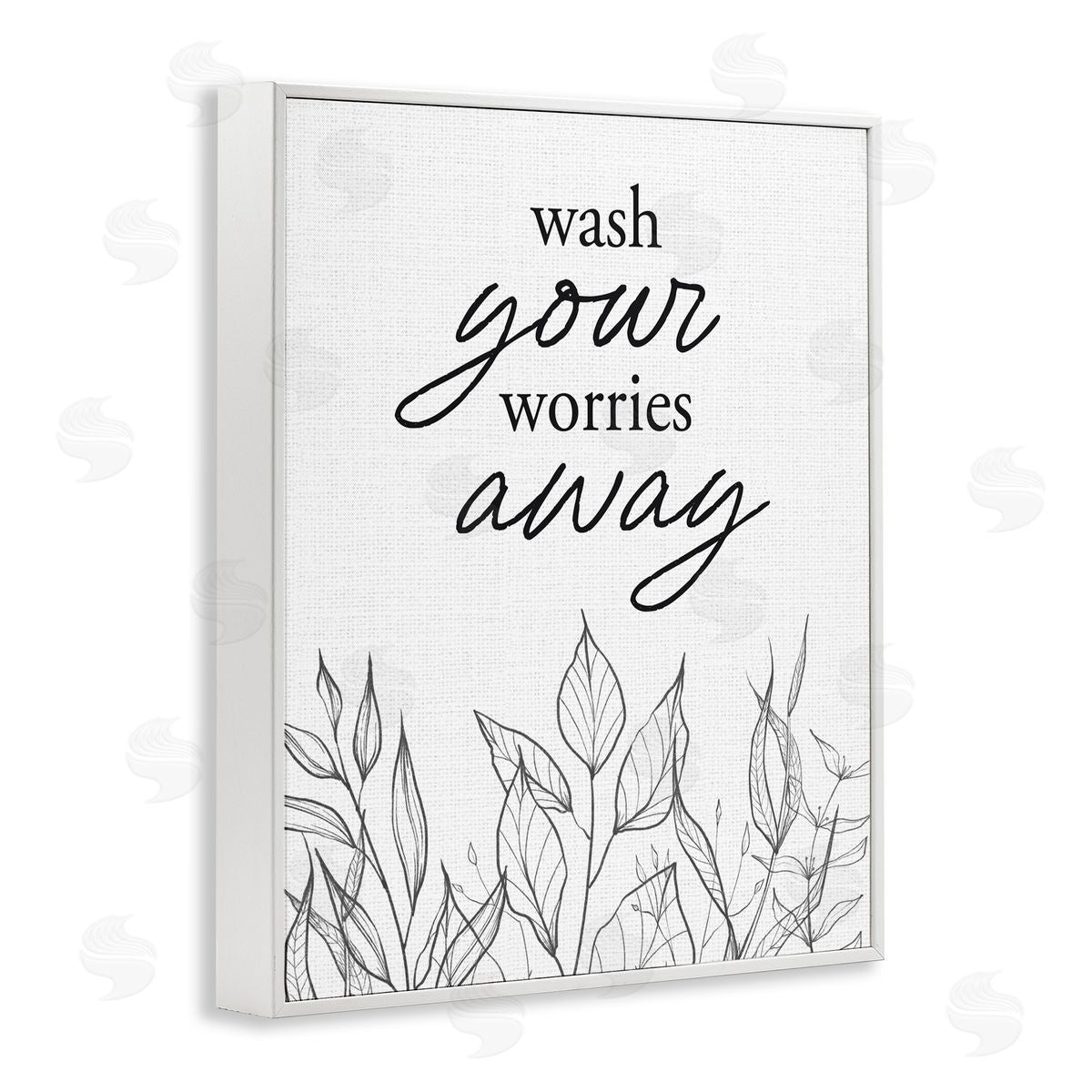 Lettered and Lined Wash Your Worries Away Minimalist White Framed Giclee Print Wall Art