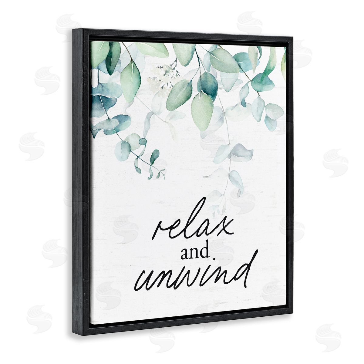 Lettered and Lined Relax And Unwind Herb Leaves Black Floating Frame Canvas Wall Art Print