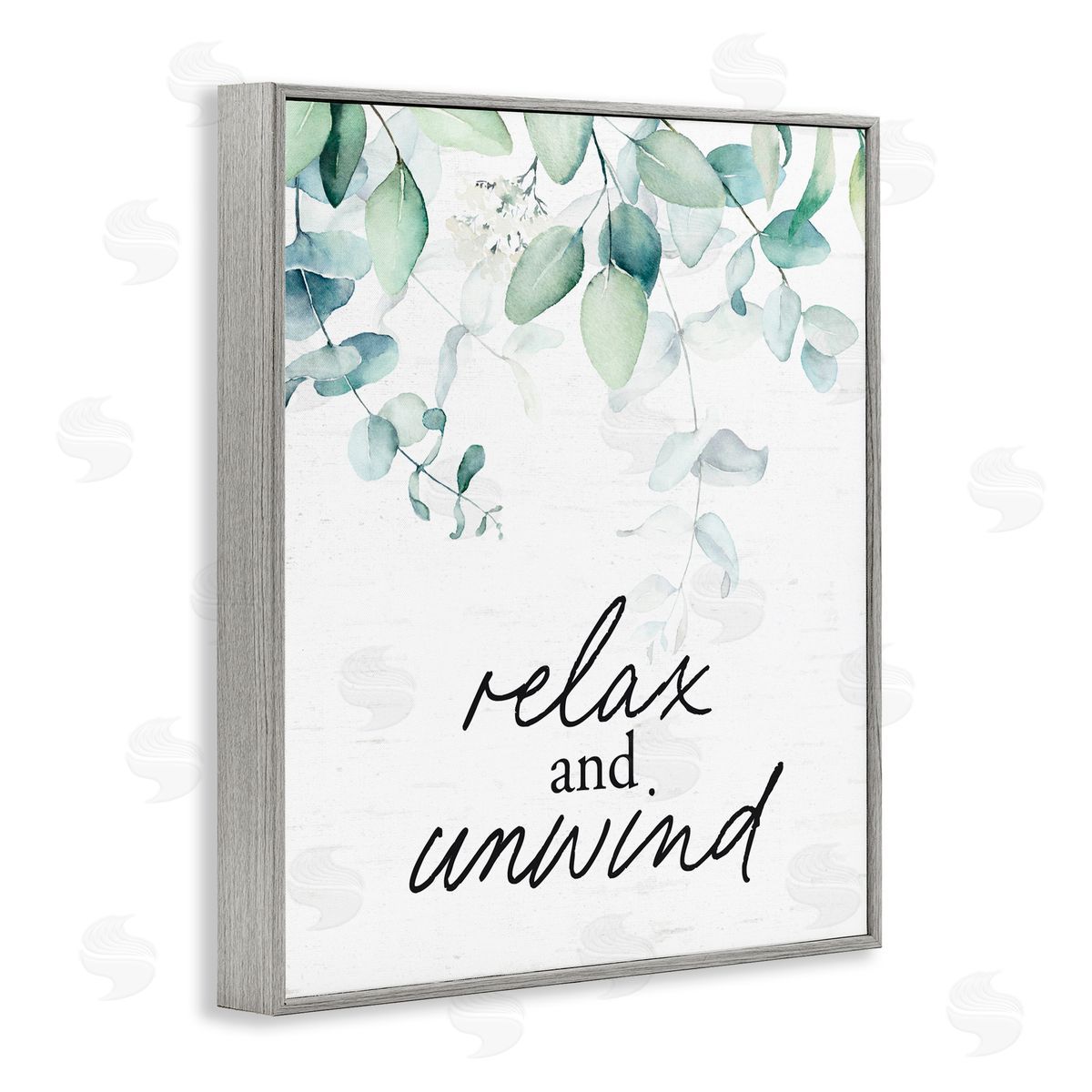 Lettered and Lined Relax And Unwind Herb Leaves Gray Framed Giclee Print Wall Art