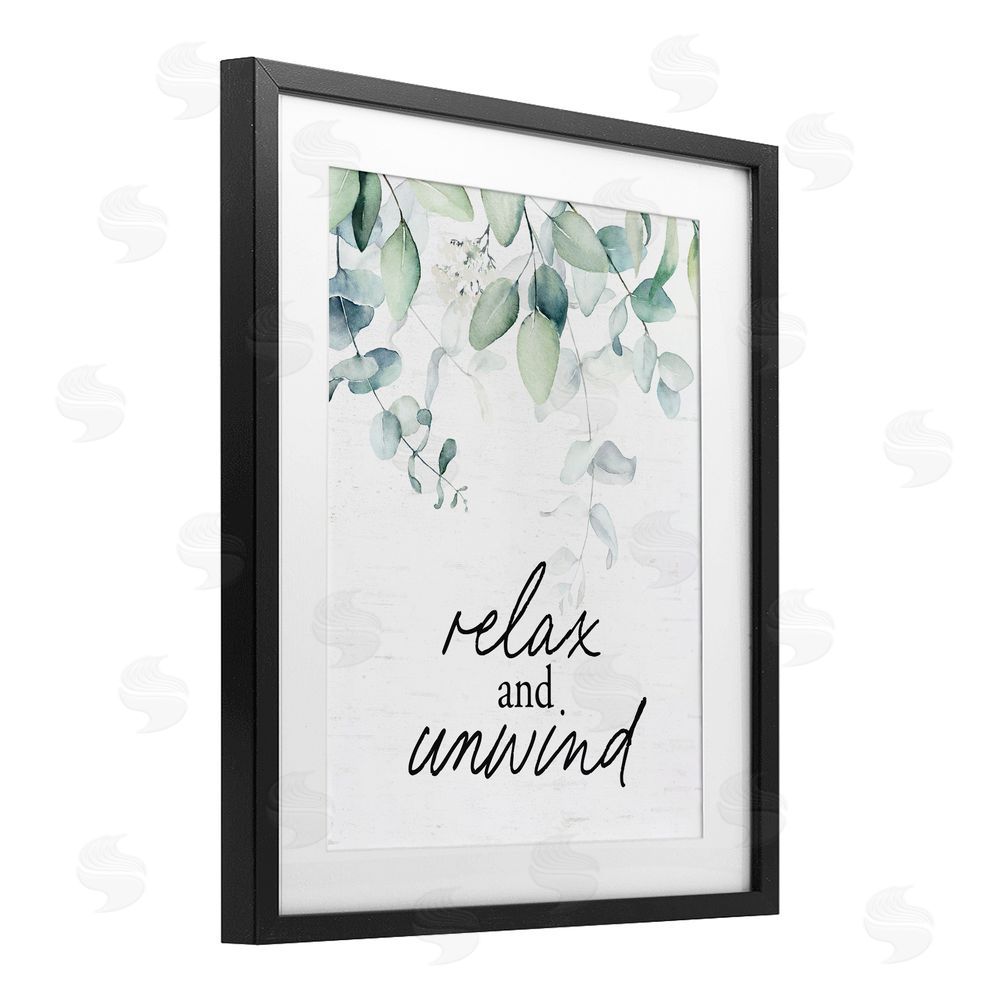 Lettered and Lined Relax And Unwind Herb Leaves Black Framed Print Under Glass Wall Art