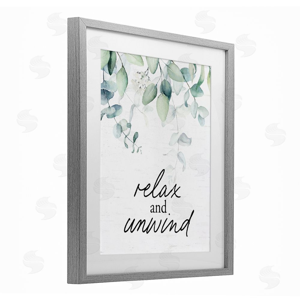 Lettered and Lined Relax And Unwind Herb Leaves Gray Framed Print Under Glass Wall Art