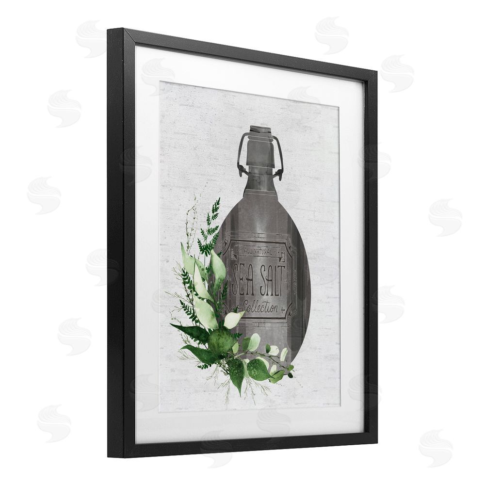 Lettered and Lined Vintage Bottle with Bathroom Herbs Black Framed Print Under Glass Wall Art